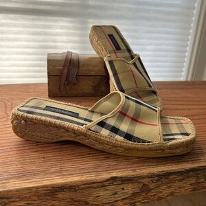 Burberry Beige Plaid Espadrille Slide Sandals